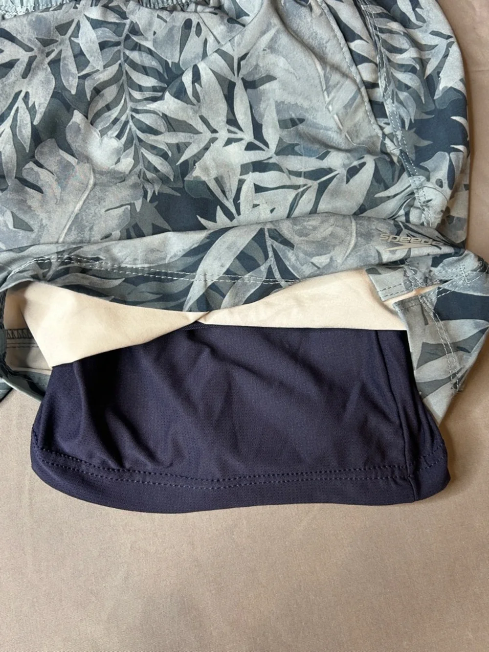 Speedo Navy and‎ Light Blue Tropical Print Swim Shorts with 2 in 1 Liner